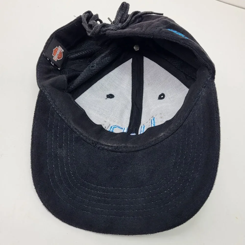 Harley Davidson Hat Womens One Size Black Blue Adjustable Drawstring‎ Bling Cap